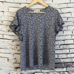 Michael Kors Women’s True Navy Floral Print Short Sleeve Blouse Size Medium